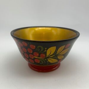 Vintage Russian Folk Art Khokhloma Wooden Handpainted Small 4.5" Bowl